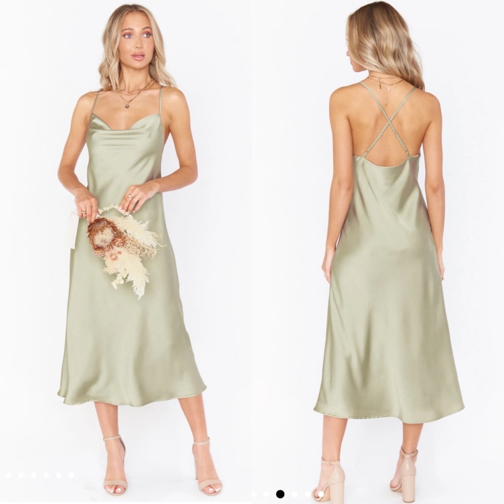 Show Me Your MuMu Olive Green Satin Slip Dress